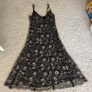 NWT DKNY black w/ white floral lace slip dress